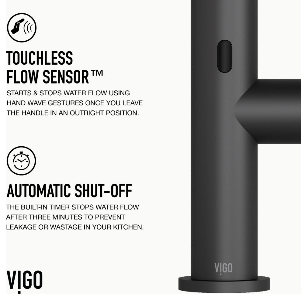 VIGO Greenwich 18" H Single Handle Pull-Down Sprayer Kitchen Faucet, Matte Black, Touchless, Without Extras