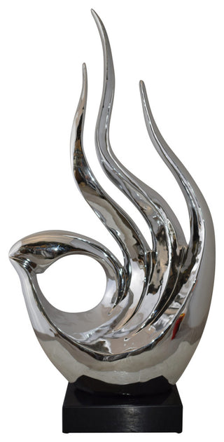Unique Abstract Silver Finish Resin Statue Size: 19" x 11" x 36"H