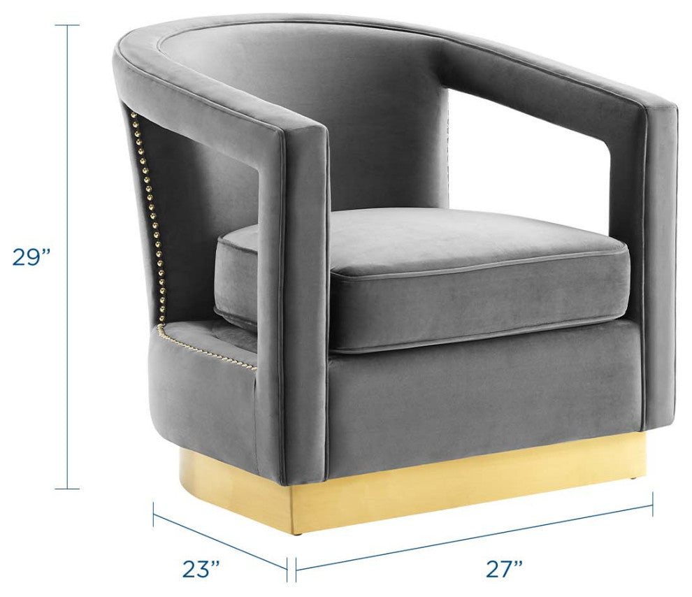 Armchair Accent Chair, Velvet, Gray, Modern, Living Lounge Hospitality