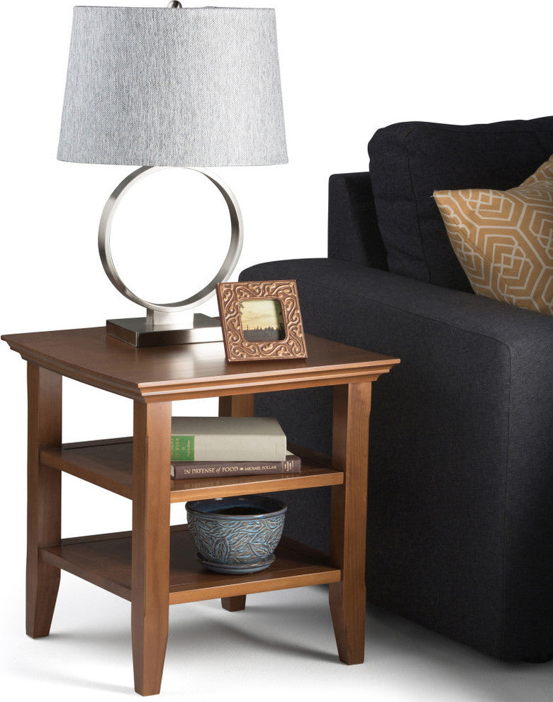 Acadian Solid Wood 19" Square Rustic End Table, Light Golden Brown