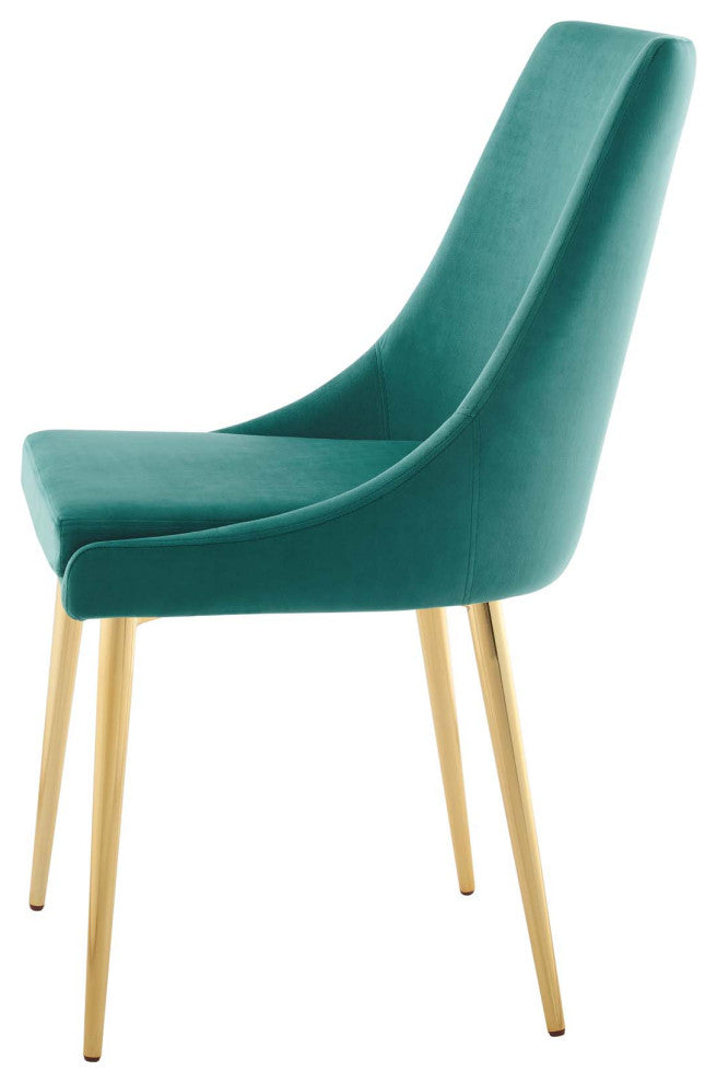 Modern Dining Room Side Dining Chair, Velvet Fabric Metal Steel, Aqua Blue