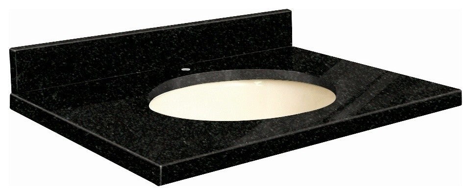 Granite 37"x22" Vanity Top, Single Faucet Hole, Absolute Black, Biscuit Bowl