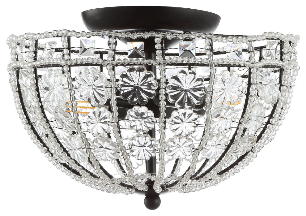 Billie 12" Crystal Flower LED Semi-Flush Mount, Black and Clear