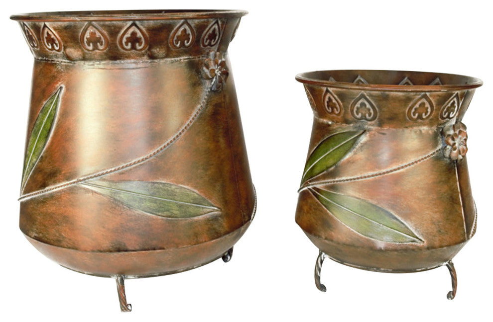 Antique Style 2 Piece Metal Planter, Copper
