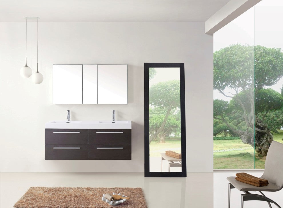 Finley 54" Double Bathroom Vanity Set, Wenge, Brushed Nickel Faucet