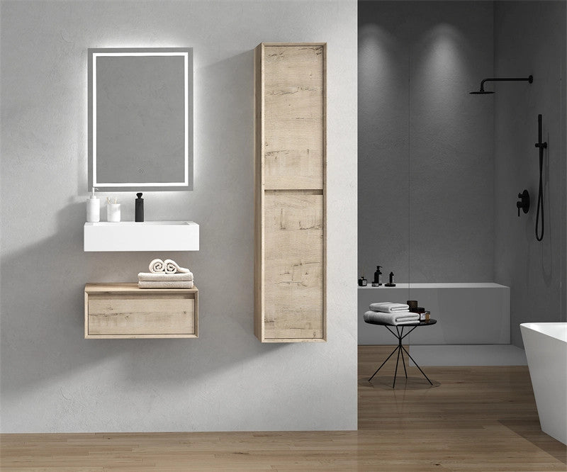 Alysa 24'' Floating Vanity, Acrylic Sink, Light White Oak