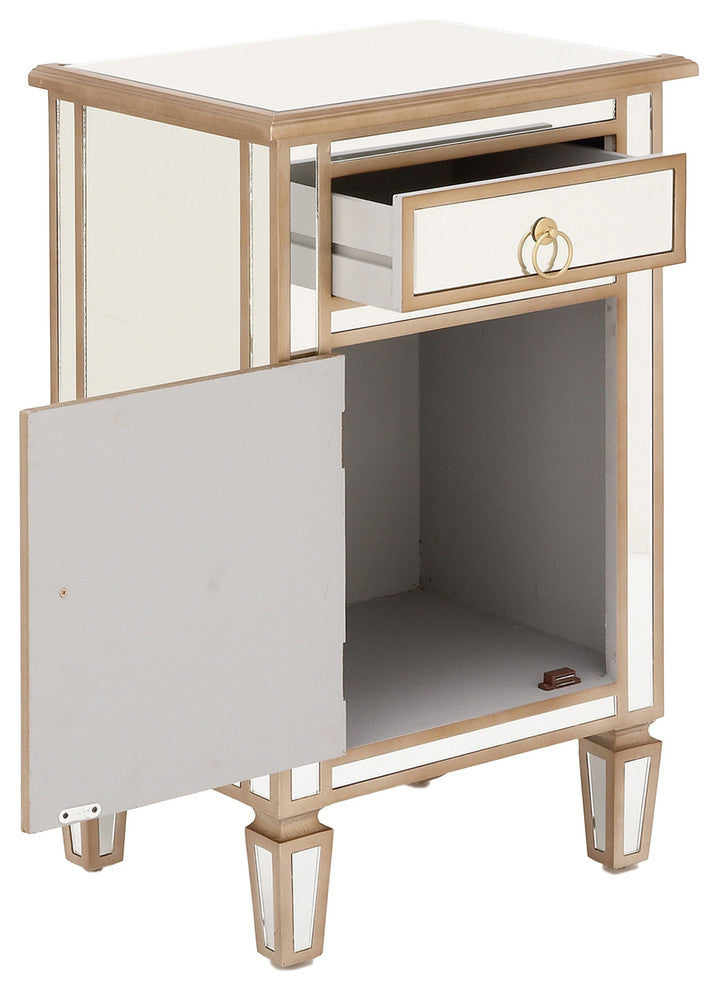 Urban Designs Gold-Trimmed Mirrored Cabinet Side Table