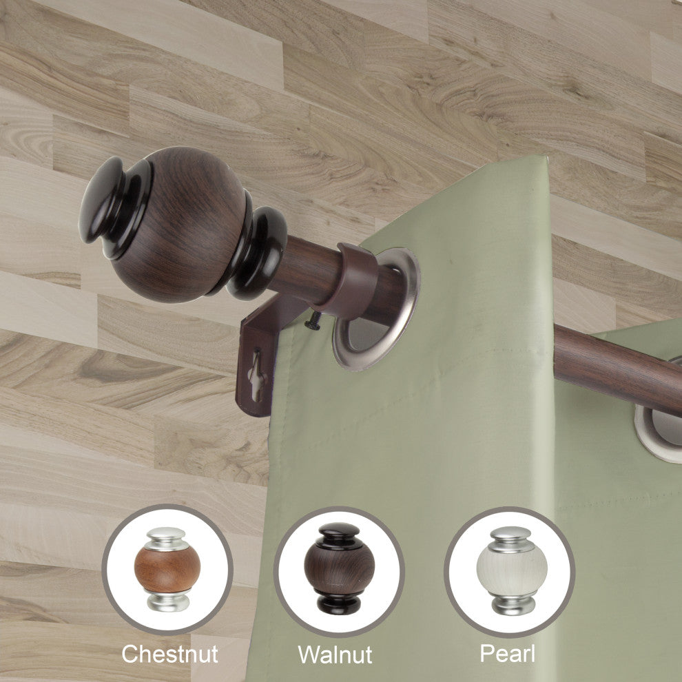 Alysia 1" Diameter Curtain Rod, Dark Walnut, 120-170"