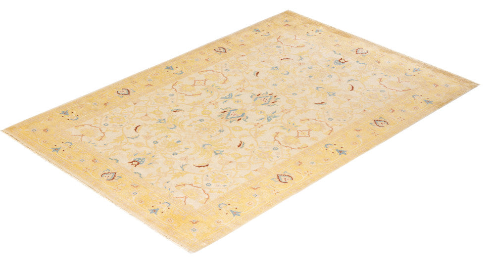 Eclectic, One-of-a-Kind Hand-Knotted Area Rug Ivory, 6' 3" x 9' 2"