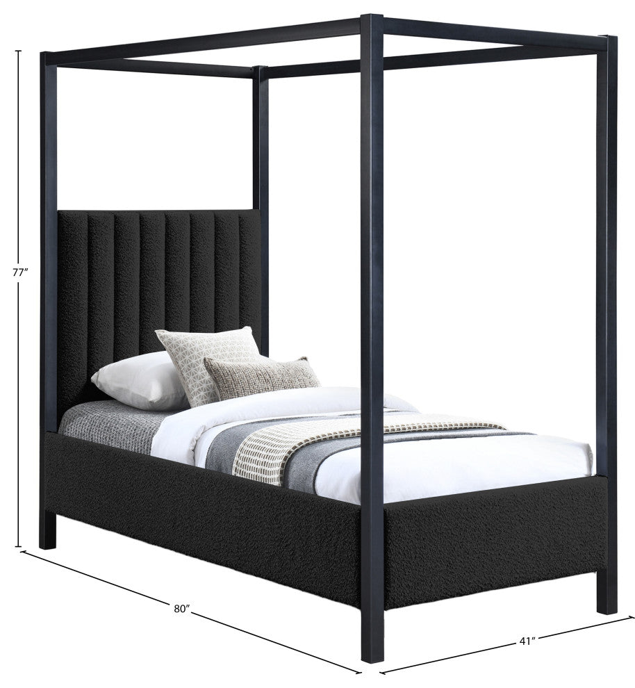 Kelly Boucle Fabric Upholstered Bed, Black, Twin