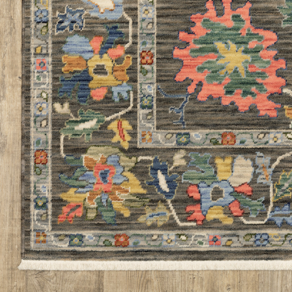 Leoness Vintage Traditional Gray/ Multi Area Rug, 9'10" x 12'10"