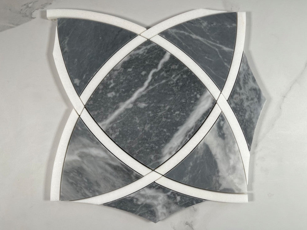 Bardiglio Gray Marble Celtic Waterjet Mosaic Tile Thassos White Ribbon, 1 sheet