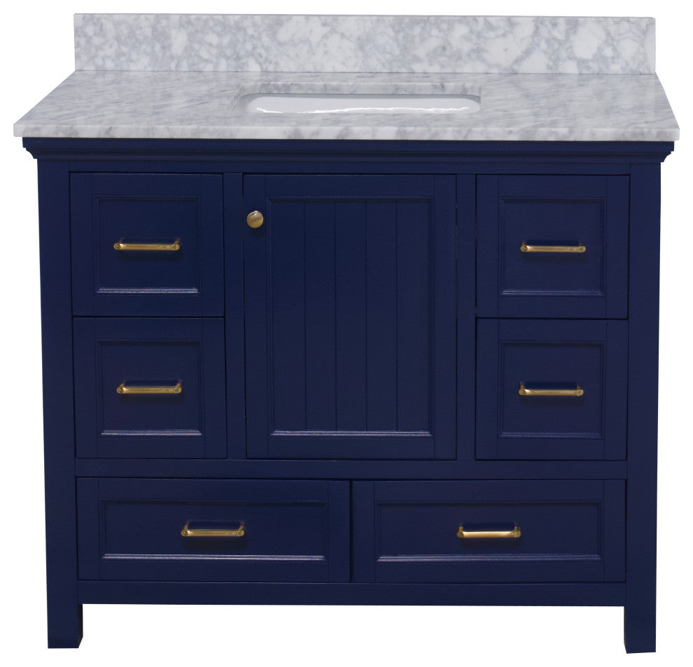 Pagie 42" Bathroom Vanity, Royal Blue, Carrara Marble