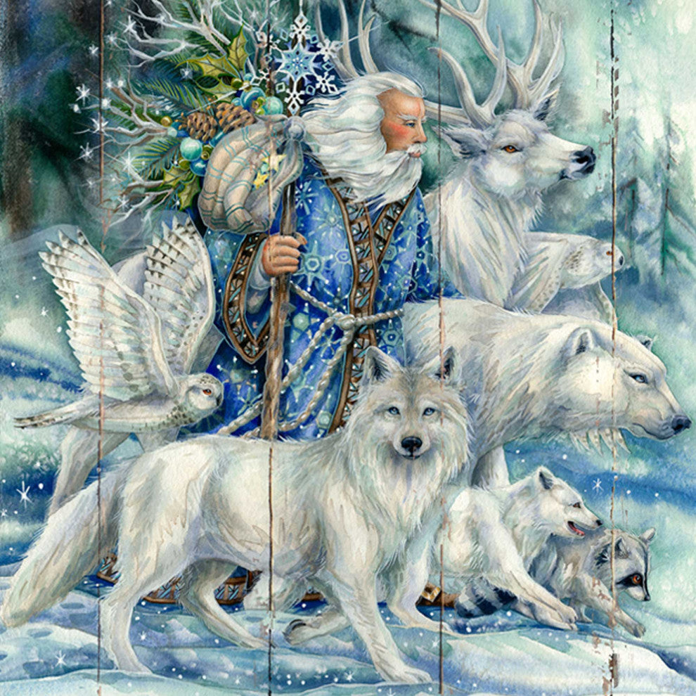 Cool Winds Father Winter Animals Wooden Wall Art, X-Large 36x24