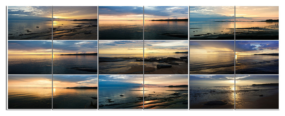 Sea Sunset Collage, Landscape Canvas Art Print, 70"x28", 6 Panels