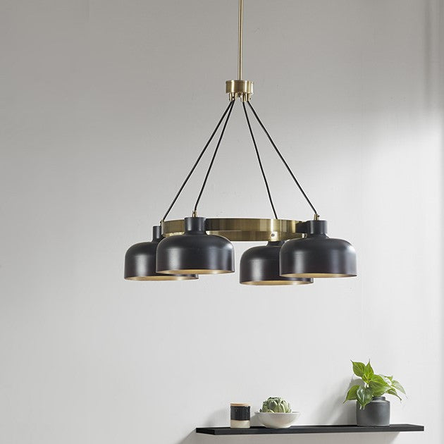 INK+IVY Abbott 4-Light Metal Shade Chandelier, Black/Gold