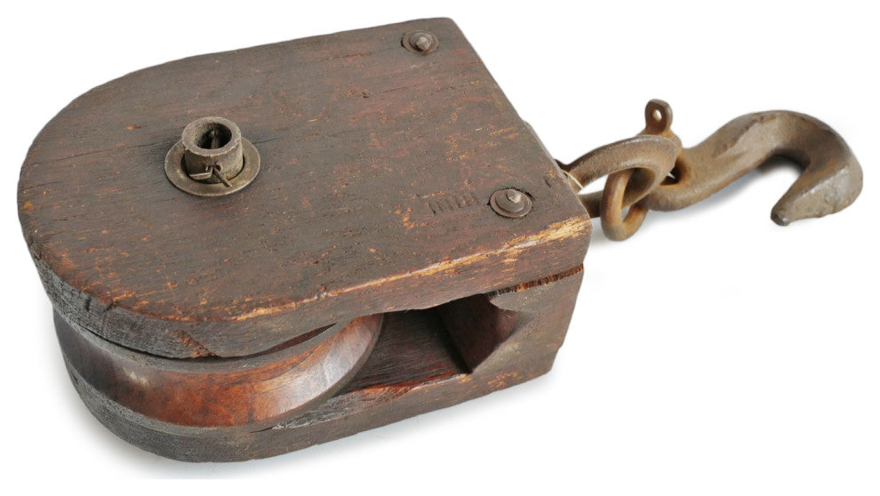 Consigned Vintage Wood and Iron Pulley