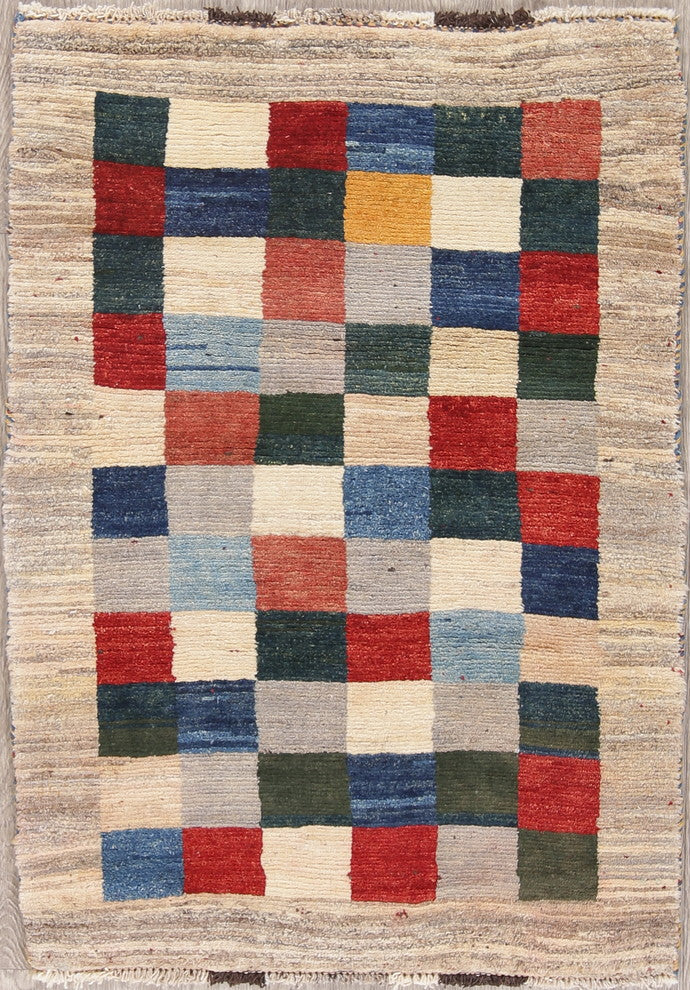 Consigned, Gabbeh Geometric Wool Handmade Persian Oriental Area Rug, 4'3"X3'1"