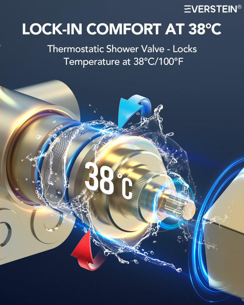 Music Shower System 16x6"Rainfall LED Shower Head With4 Way Thermostatic Faucet, Brushed Gold