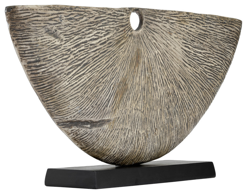 Metal, 13"H Corrugated Half Circle Sculpture, Ivory