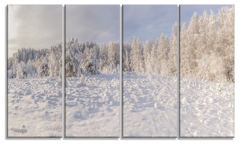 Wood Winter Glade, Landscape Canvas Art Print, 48"x28", 4 Panels
