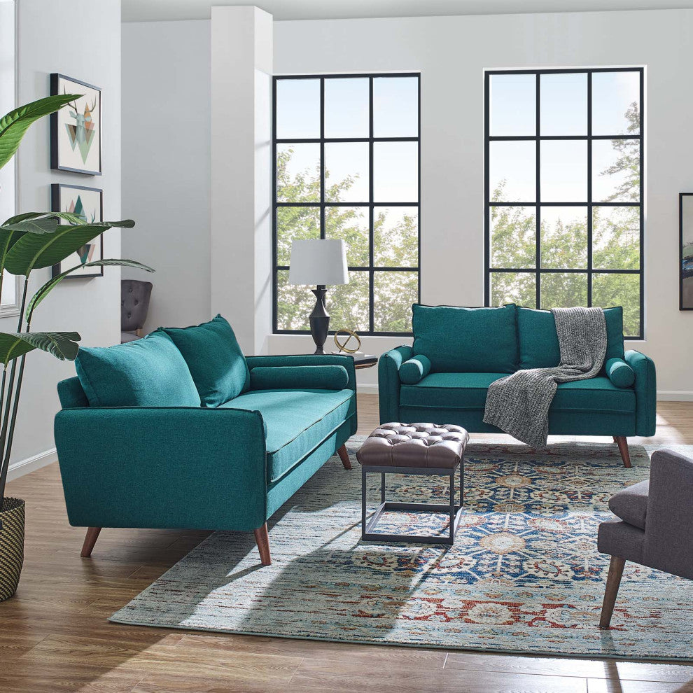 Revive Upholstered Fabric Sofa and Loveseat Set - Teal