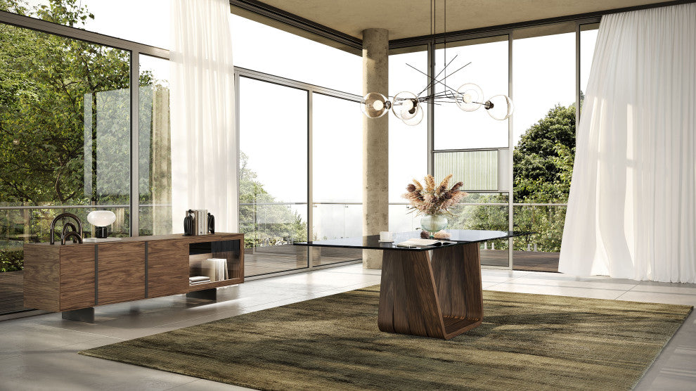 Modrest Glencoe Walnut and Gray Glass Buffet