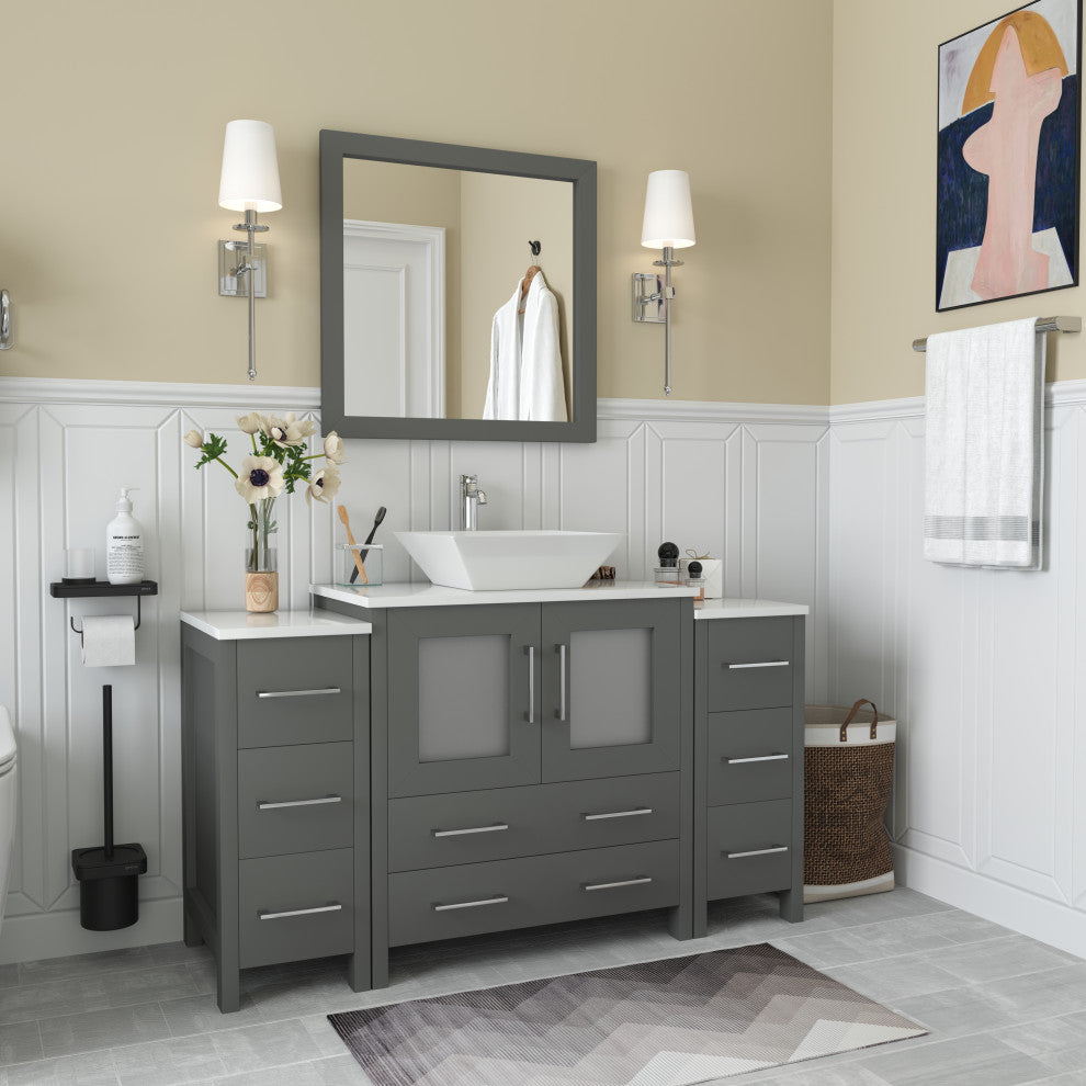 Vanity Art Vanity Set With Vessel Sink, Gray, 54", Standard Mirror