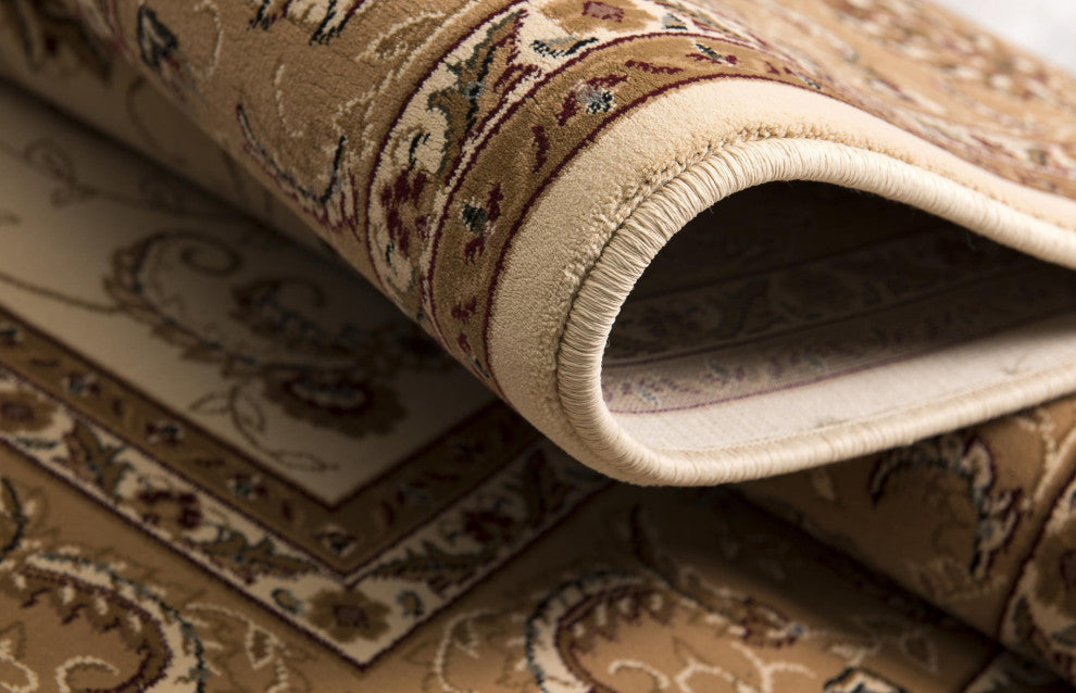 2"x15" Cream and Tan Ornate Border Runner Rug