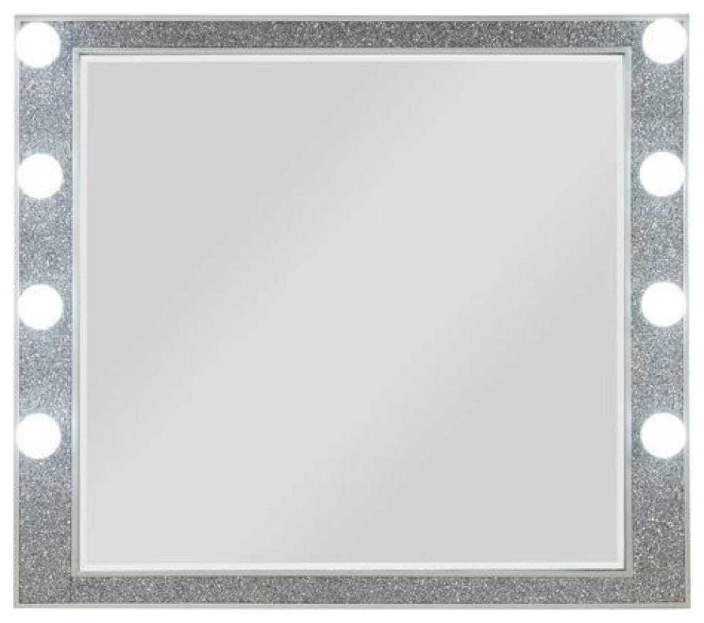 Benzara BM275048 Wall Mirror With Faux Crystals Inlay & 8 Bulb Sockets, Silver