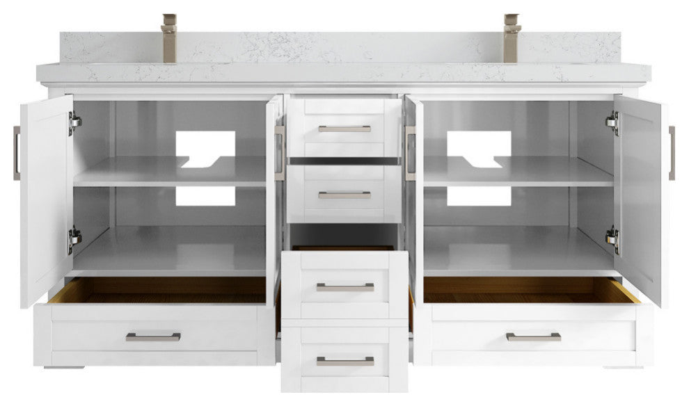 Boston 72 Double Sink Bath Vanity in White 2" Empira Quartz