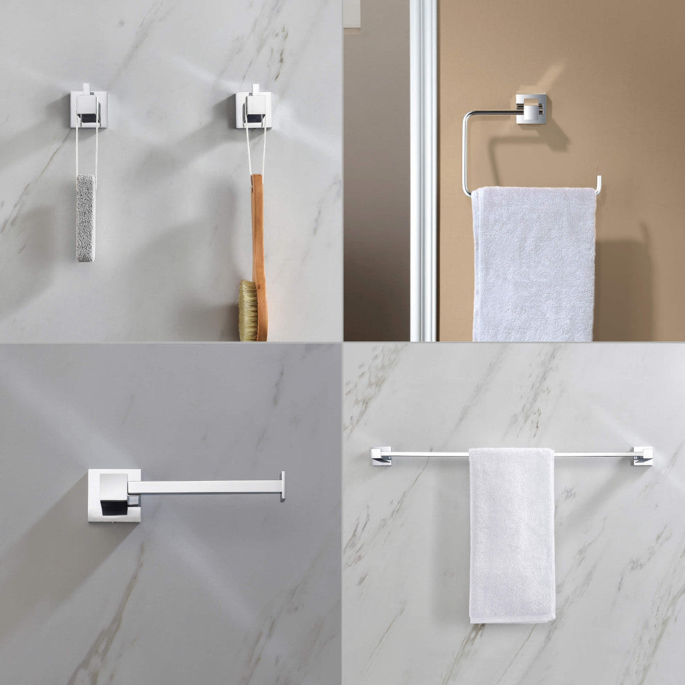Cube 5-Piece Bathroom Hardware Set, Chrome