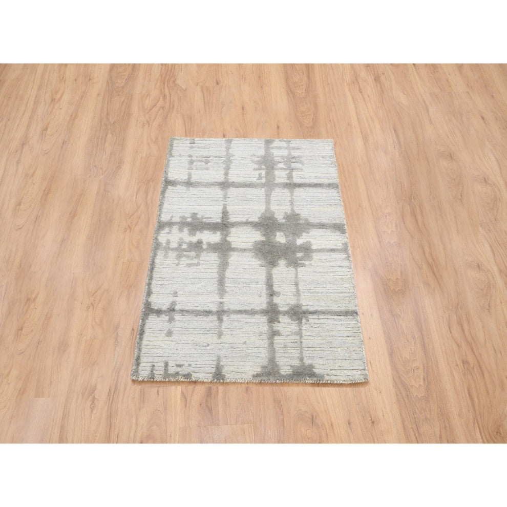 Ivory Hand Spun Undyed Natural Wool Hand Knotted Mat Oriental Rug, 2'1"x3'1"