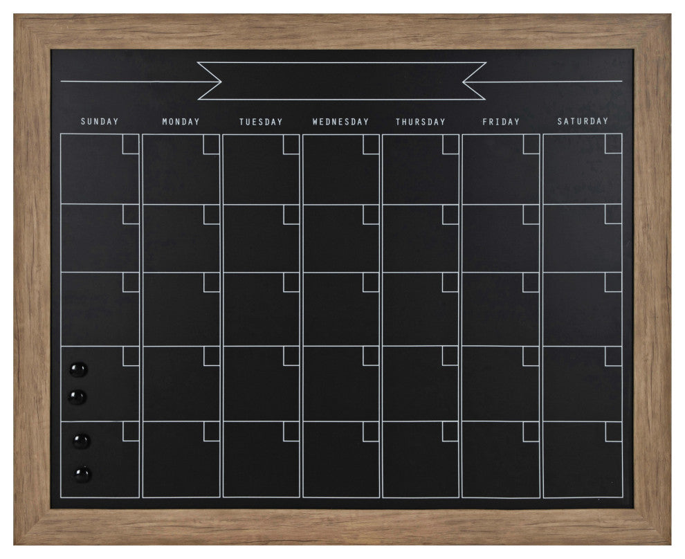 Beatrice Framed Magnetic Chalkboard Calendar, Rustic Brown 27x33