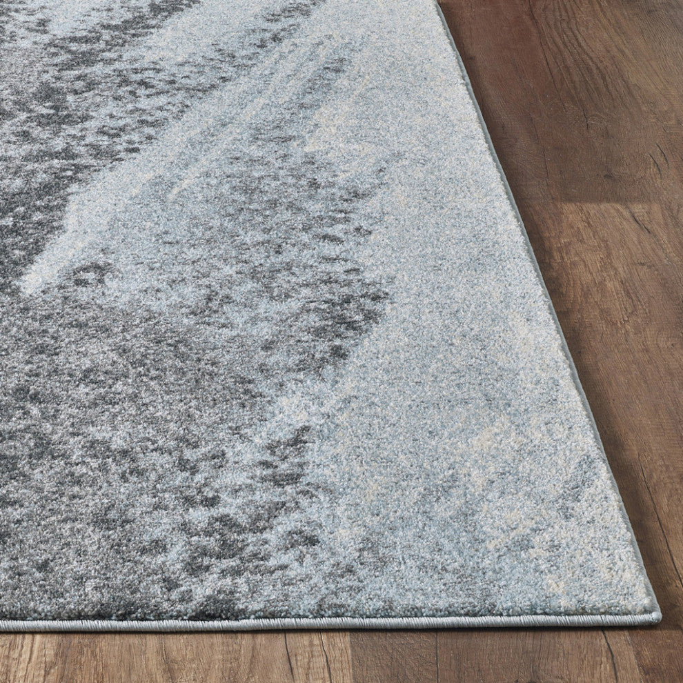 7"x10" Blue Gray Abstract Mist Modern Area Rug