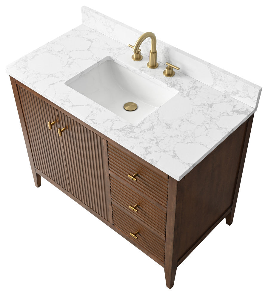 Vanity Art Freestanding Vanity, Walnut, 42", Single Sink, Golden Brushed