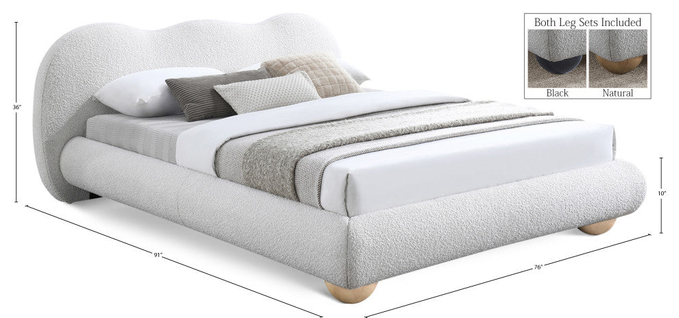 Hyde Boucle Fabric Upholstered Bed, Cream, Queen
