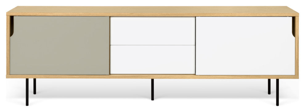 Dann 201 Sideboard With Wand Wood Legs, Oak / Pure White & Matte Grey, Lacquered Black Steel