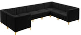 Alina Black Velvet 8-Piece Modular Sectional, Black, U-Shaped