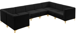Alina Black Velvet 8-Piece Modular Sectional, Black, U-Shaped