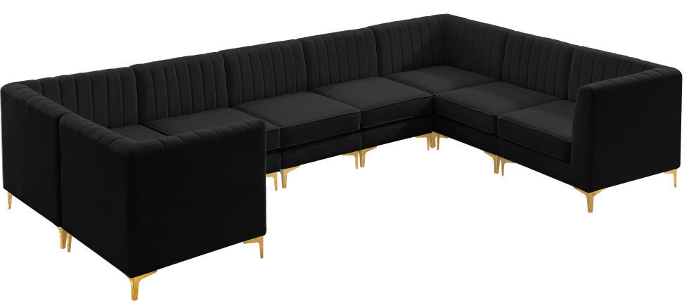 Alina Black Velvet 8-Piece Modular Sectional, Black, U-Shaped