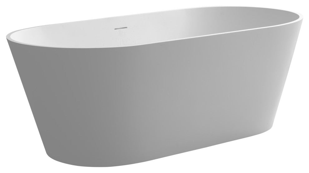 63" Solid Surface Freestanding Flat Bottom Non-Whirlpool Bathtub, White