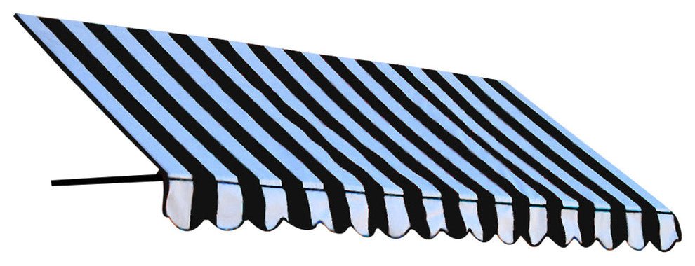 Awntech 4' Dallas Retro Acrylic Fabric Fixed Awning, Black/White Stripe