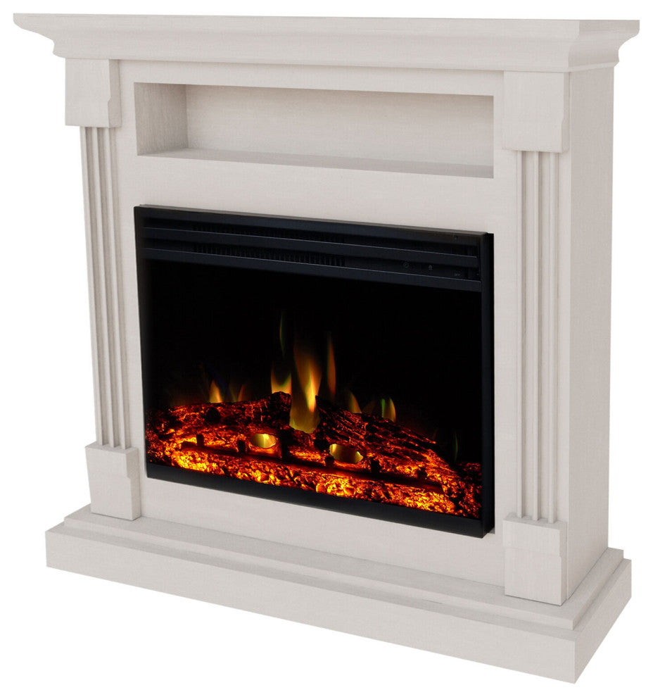 Sienna 34" Electric Fireplace Heater With Mantel, Multicolor Flames, White