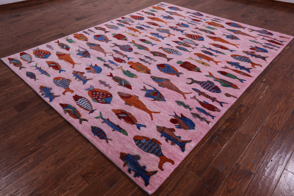 8' 1" X 10' 2" Gabbeh Fish Design Hand-Knotted Wool Rug - Q15520