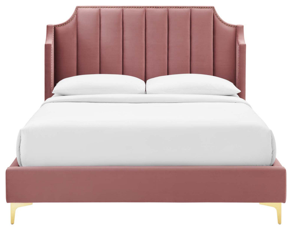 Daniella Performance Velvet Queen Platform Bed Dusty Rose