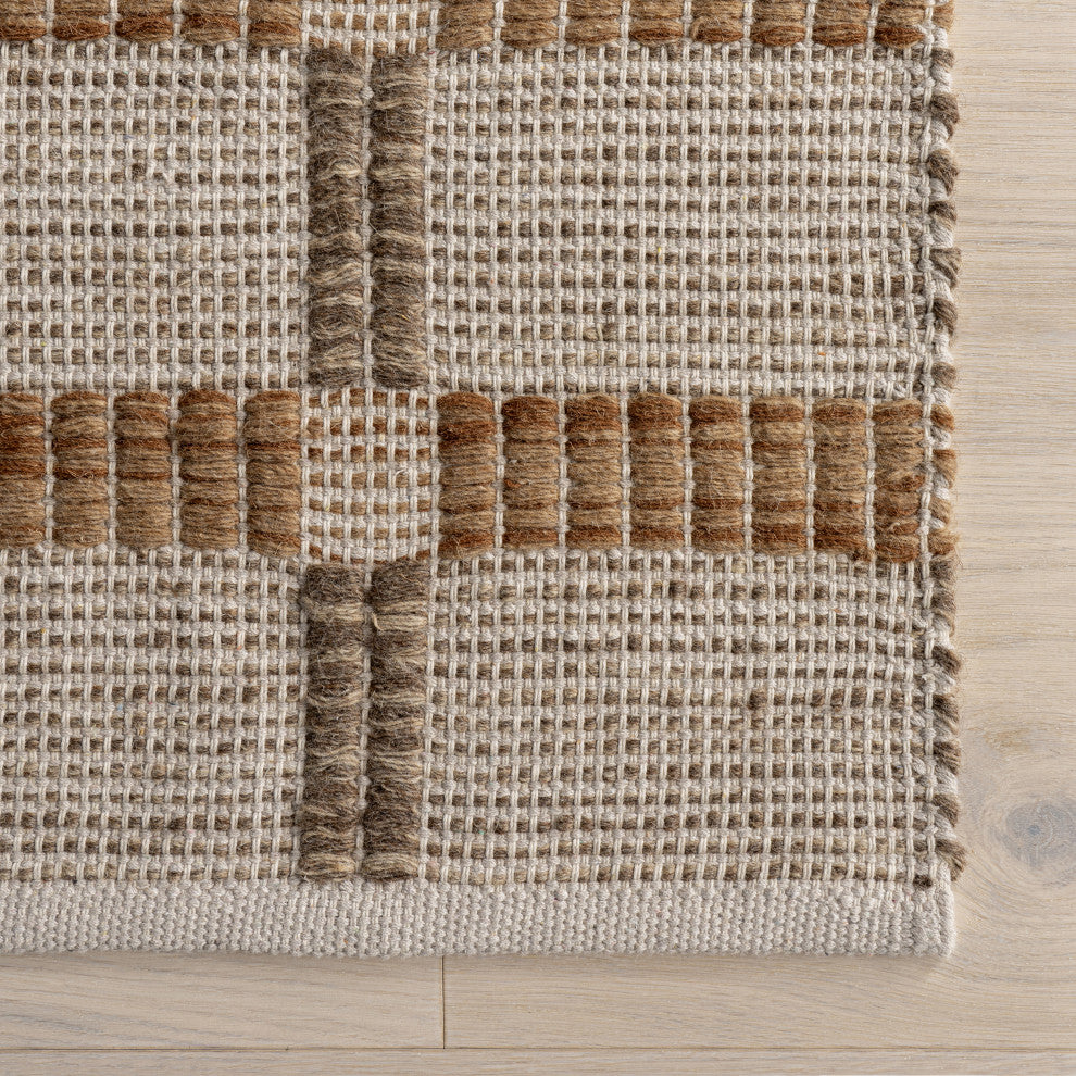 Annie Plaid Wool and Cotton Area Rug, Ivory 8'x10'