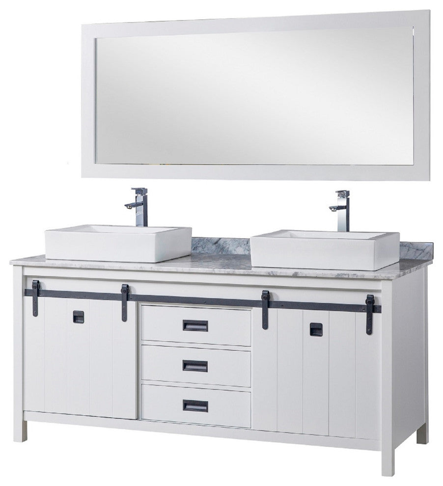 72" Davinci Bath Vanity, White With Vessel Sinks