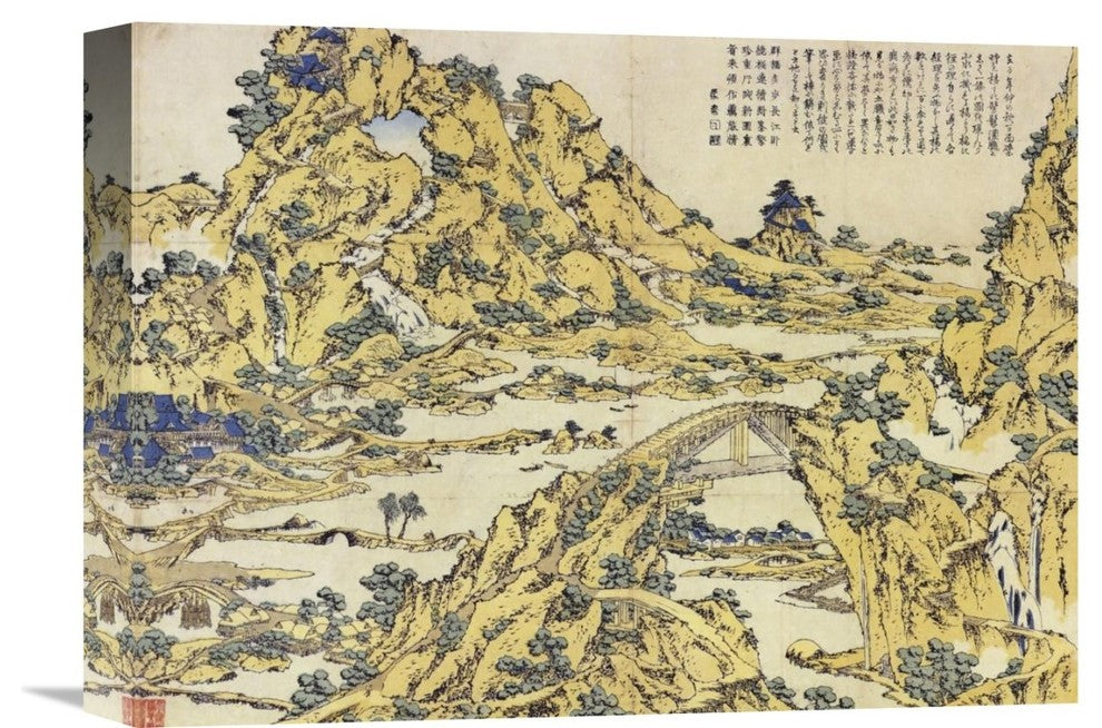 "Landscape With A Hundred Bridges 1832" Canvas Giclee by Hokusai, 16"x12"