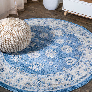 Modern Persian Moroccan Blue/Ivory 6' Round Area Rug